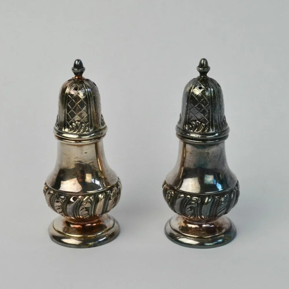 Vintage Silver Plate Salt & Pepper Shakers Pair Screw Top Lid